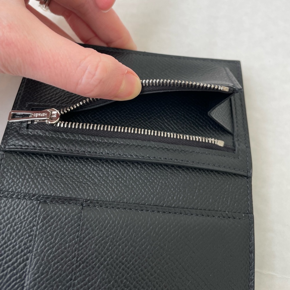 Hermes Black Pebbled Leather Bearn Compact Tri-Fold Wallet Palladium Hardware - Picture 14 of 16
